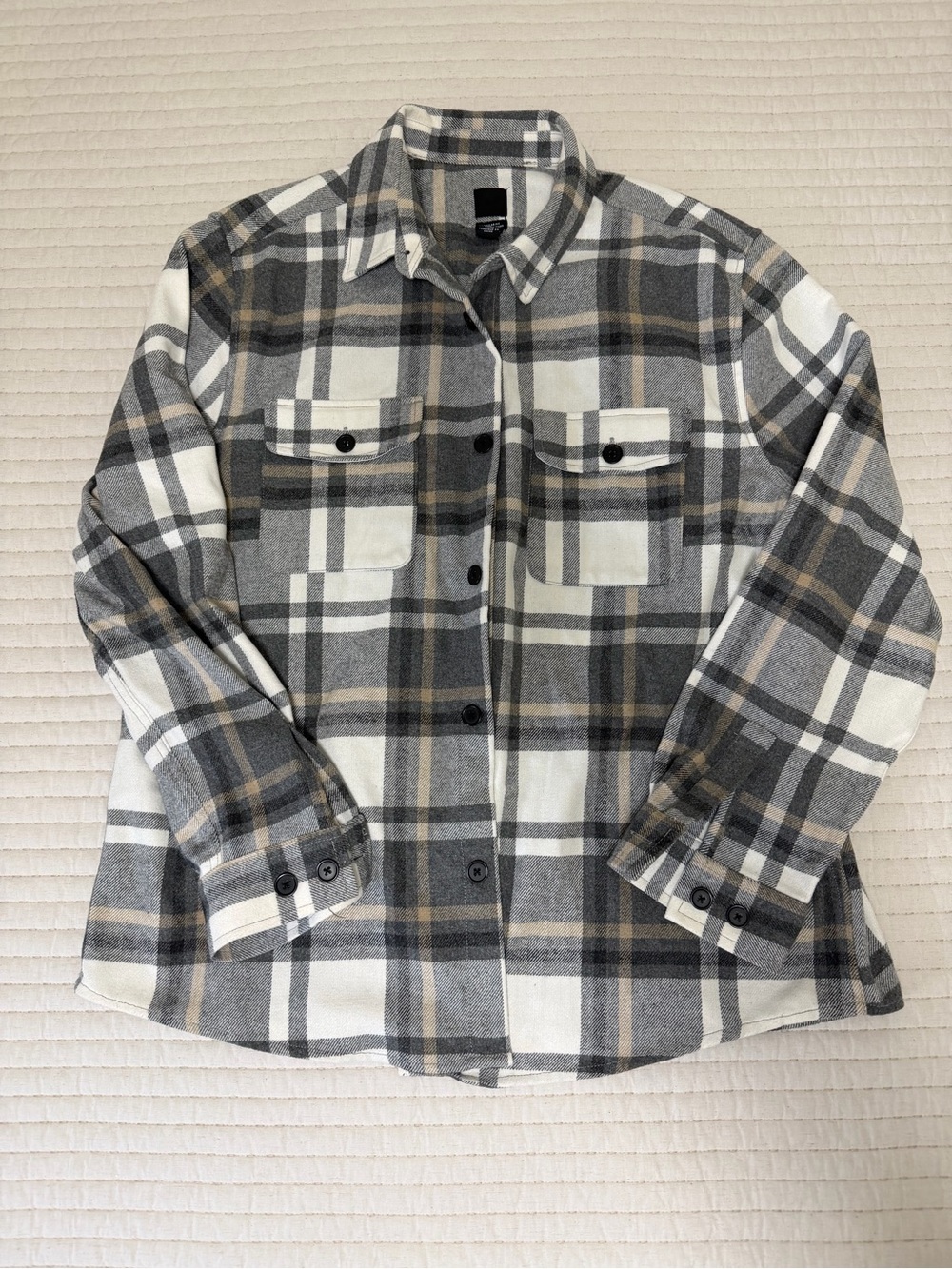 H&M Gray, White & Tan Plaid Button-Down Shirt